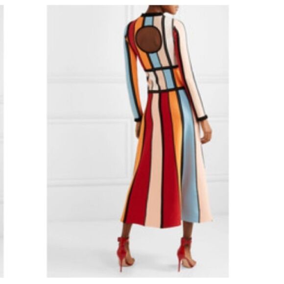 Roksanda Cutout Multi Color Block Stretch Knit Midi Dress Vertical Striped M - Picture 2 of 14